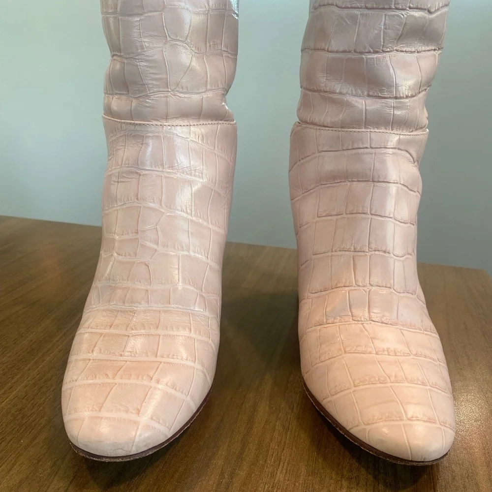 Sophia Webster Pink Croc-Embossed Knee-High Boots - Picture 6 of 10